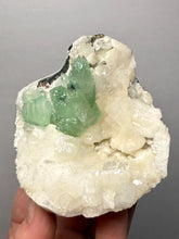 Load image into Gallery viewer, High-Grade Gemmy Green Apophyllite on White Stilbite & Apophyllite | Deccan Traps, Maharashtra, India