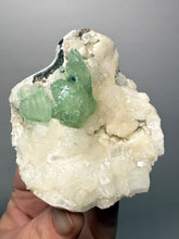 Load image into Gallery viewer, High-Grade Gemmy Green Apophyllite on White Stilbite & Apophyllite | Deccan Traps, Maharashtra, India
