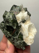 Load image into Gallery viewer, Electric Green Diopside on Quartz – Collector Mineral Specimen (Gilgit-Baltistan) Pakistan