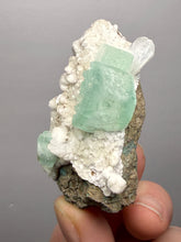 Load image into Gallery viewer, High-Grade Gemmy Green Apophyllite on White Stilbite | Deccan Traps, Maharashtra, India