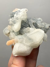 Load image into Gallery viewer, Pink Stilbite with Druzy Frosted Optical Calcite — India Zeolite Specimen
