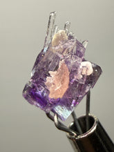 Load image into Gallery viewer, Rhodochrosite + Quartz on Purple Isometric Fluorite (Thumbnail Specimen) | Wutong Mine, China