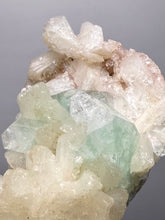 Load image into Gallery viewer, High-Grade Gemmy Green Apophyllite on White Stilbite | Deccan Traps, Maharashtra, India