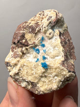 Load image into Gallery viewer, Rare Electric Blue Pentagonite on Druzy Matrix – Collector Mineral Specimen | India