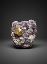 Load image into Gallery viewer, Golden Cubic Calcite on Amethyst Cluster | Maharashtra, India (Collector Specimen)