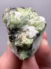 Load image into Gallery viewer, Electric Green Diopside on Quartz – Collector Mineral Specimen (Gilgit-Baltistan) Pakistan
