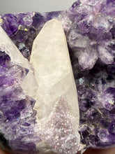 Load image into Gallery viewer, Druzy Amethyst on White Cathedral Calcite on Amethyst Cluster | Uruguay