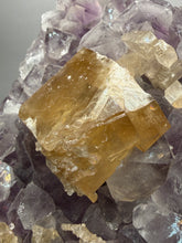 Load image into Gallery viewer, Golden Cubic Calcite on Amethyst Cluster | Maharashtra, India (Collector Specimen)