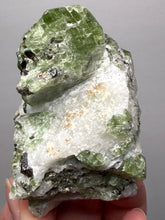 Load image into Gallery viewer, Electric Green Diopside on Quartz – Collector Mineral Specimen (Gilgit-Baltistan) Pakistan