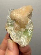 Load image into Gallery viewer, High-Grade Gemmy Green Apophyllite on White Stilbite | Deccan Traps, Maharashtra, India