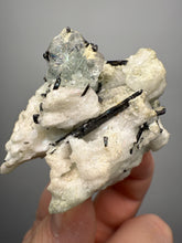 Load image into Gallery viewer, Dark Green Cap Stak Nala Tourmaline and Aquamarine on Cleavelandite Matrix – Haramosh Mountains, Pakistan