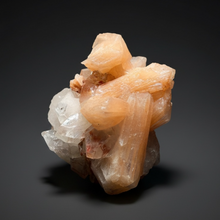 Load image into Gallery viewer, Gemmy Peach Stilbite Flower + Apophyllite on Red Heulandite — Maharashtra, India