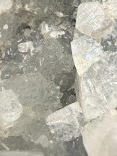 Load image into Gallery viewer, 3.6” Clear Apophyllite + Golden Calcite on Druzy Blue Chalcedony — Deccan Traps, Maharashtra, India