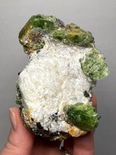 Load image into Gallery viewer, Electric Green Diopside on Quartz – Collector Mineral Specimen (Gilgit-Baltistan) Pakistan