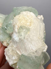 Load image into Gallery viewer, High-Grade Gemmy Green Apophyllite on White Stilbite | Deccan Traps, Maharashtra, India