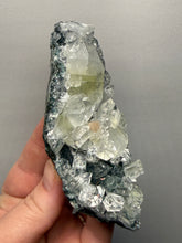 Load image into Gallery viewer, High-Grade Green Apophyllite with Pink Stilbite on Black Chalcedony – Deccan Traps, India