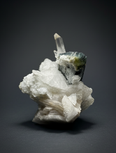 Load image into Gallery viewer, Self-healed Blue and Green Cap Stak Nala Tourmaline w Double Terminated Quartz on Cleavelandite Matrix – Haramosh Mountains, Pakistan