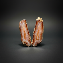 Load image into Gallery viewer, High-Grade Indonesian Sumatra Agate Pair – Vibrant Banded Chalcedony with Rich Color Zoning | Ethical Lapidary & Collector Display Specimens