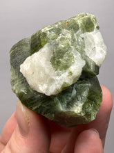 Load image into Gallery viewer, Electric Green Diopside on Quartz – Collector Mineral Specimen (Gilgit-Baltistan) Pakistan