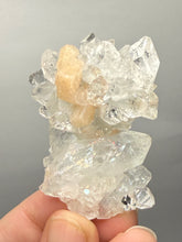 Load image into Gallery viewer, High-Grade Diamond Apophyllite on Pink Stilbite Stalactite — Maharashtra, India