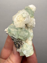 Load image into Gallery viewer, High-Grade Gemmy Green Apophyllite on White Stilbite | Deccan Traps, Maharashtra, India