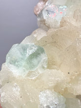 Load image into Gallery viewer, High-Grade Gemmy Green Apophyllite on White Stilbite | Deccan Traps, Maharashtra, India