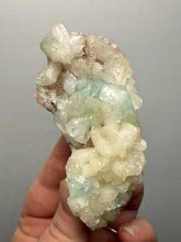 Load image into Gallery viewer, High-Grade Gemmy Green Apophyllite on White Stilbite | Deccan Traps, Maharashtra, India