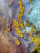 Load image into Gallery viewer, PREMIUM DISPLAY or LAPIDARY SLAB • Moroccan “Dream Landscape Jagate” (Purple, Teal, Red, Green, Red, Yellow & Orange Moss Plume Agate + Jasper) Stone • Double Sided • High Atlas Mountains • Unpolished