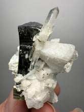 Load image into Gallery viewer, Self-healed Blue and Green Cap Stak Nala Tourmaline w Double Terminated Quartz on Cleavelandite Matrix – Haramosh Mountains, Pakistan