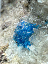 Load image into Gallery viewer, Rare Electric Blue Pentagonite on Druzy Matrix – Collector Mineral Specimen | India