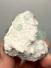 Load image into Gallery viewer, High-Grade Gemmy Green Apophyllite on White Stilbite | Deccan Traps, Maharashtra, India