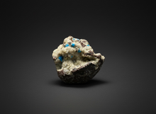 Load image into Gallery viewer, Rare Electric Blue Pentagonite on Druzy Matrix – Collector Mineral Specimen | India