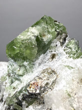 Load image into Gallery viewer, Electric Green Diopside on Quartz – Collector Mineral Specimen (Gilgit-Baltistan) Pakistan
