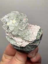 Load image into Gallery viewer, Light Mint Green “Disco Ball” Radial Apophyllite on Pink & Green Heulandite — Deccan Traps, India