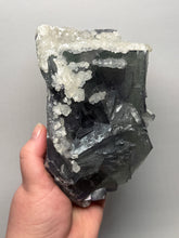 Load image into Gallery viewer, Premium Cubic Green–Purple Phantom Fluorite with Flower Calcite on Matrix
Xianghualing Mine, Hunan Province, China