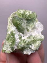 Load image into Gallery viewer, Electric Green Diopside on Quartz – Collector Mineral Specimen (Gilgit-Baltistan) Pakistan