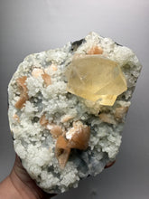 Load image into Gallery viewer, XXL Museum-Quality Golden Optical Calcite & Red Heulandite Encrusted Pink Stilbite on Druzy Chalcedony | India | Mineral Display Showpiece Specimen