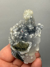 Load image into Gallery viewer, Druzy Apophyllite over Golden Calcite & Black Chalcedony Stalactites | Deccan Traps, Maharashtra, India