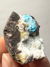 Load image into Gallery viewer, Rare Electric Blue Pentagonite on Druzy Matrix – Collector Mineral Specimen | India