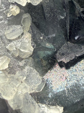 Load image into Gallery viewer, Premium Cubic Green–Purple Phantom Fluorite with Flower Calcite on Matrix
Xianghualing Mine, Hunan Province, China