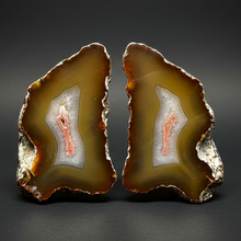 Load image into Gallery viewer, High-Grade Indonesian Sumatra Agate Pair – Vibrant Banded Chalcedony with Rich Color Zoning | Ethical Lapidary & Collector Display Specimens