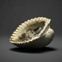 Load image into Gallery viewer, Bivalve (Pelecypoda) Fossil Sea Shell with Calcite Crystals and Chalcopyrite | Mineralized Fossil Specimen | Indonesia