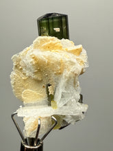 Load image into Gallery viewer, Dark Green Cap Stak Nala Tourmaline with Cleavelandite Flower – Haramosh Mountains, Pakistan | Thumbnail Specimen