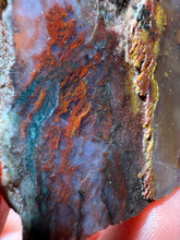 Load image into Gallery viewer, PREMIUM DISPLAY or LAPIDARY SLAB • Moroccan “Dream Landscape Jagate” (Purple, Teal, Red, Green, Red, Yellow & Orange Moss Plume Agate + Jasper) Stone • Double Sided • High Atlas Mountains • Unpolished