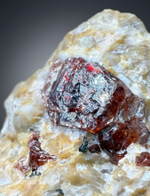 Load image into Gallery viewer, Naturally Faceted Zircon Crystal on Pegmatite–Quartz and Biotite Matrix • Pakistan Mineral Specimen