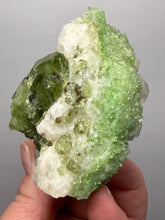 Load image into Gallery viewer, Electric Green Diopside on Quartz – Collector Mineral Specimen (Gilgit-Baltistan) Pakistan