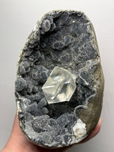 Load image into Gallery viewer, High-Grade Optical Calcite on Black Druzy Chalcedony Stalactites Zeolite| Maharashtra, India