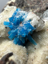 Load image into Gallery viewer, Rare Electric Blue Pentagonite on Druzy Matrix – Collector Mineral Specimen | India