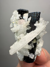 Load image into Gallery viewer, Blue Cap Dark Green Stak Nala Tourmaline With Pink Morganite on Cleavelandite Matrix – Haramosh Mountains, Pakistan