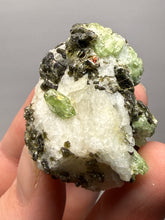 Load image into Gallery viewer, Electric Green Diopside on Quartz – Collector Mineral Specimen (Gilgit-Baltistan) Pakistan